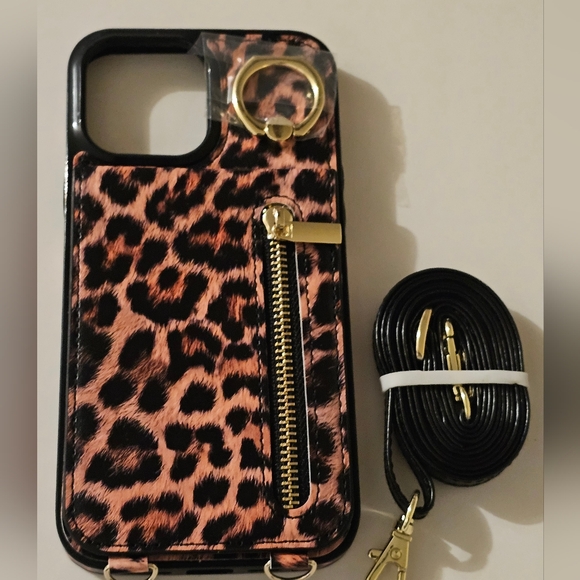 Leopard Print Phone Case with Strap - Picture 1 of 3